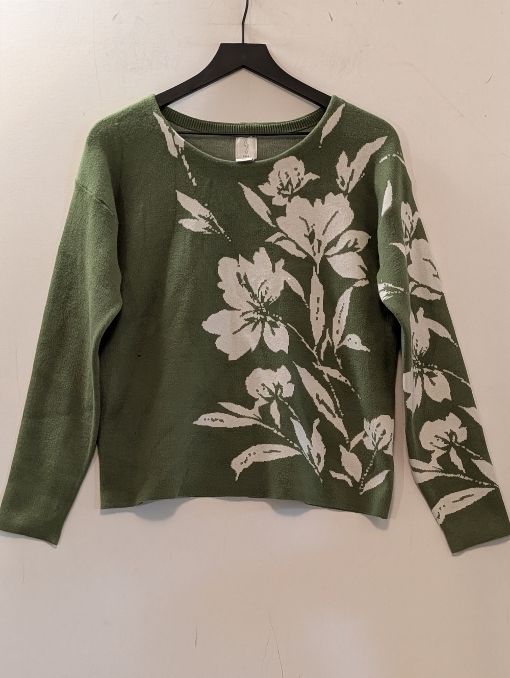Joie Green Floral Button Back Sweater Small Lightweight Knit Pullover Top Casual